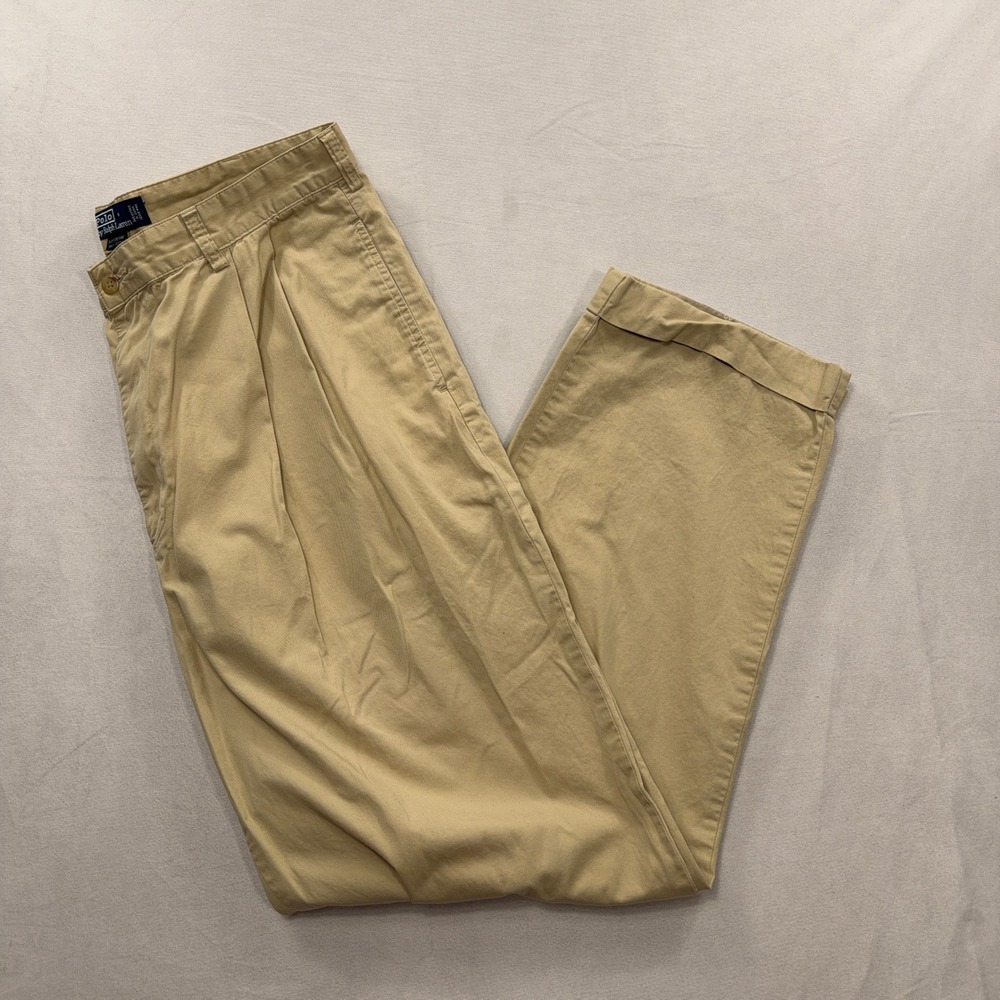 Polo Ralph Lauren Hammond Pant Pleated Chino Trousers Tan Mens 38x32